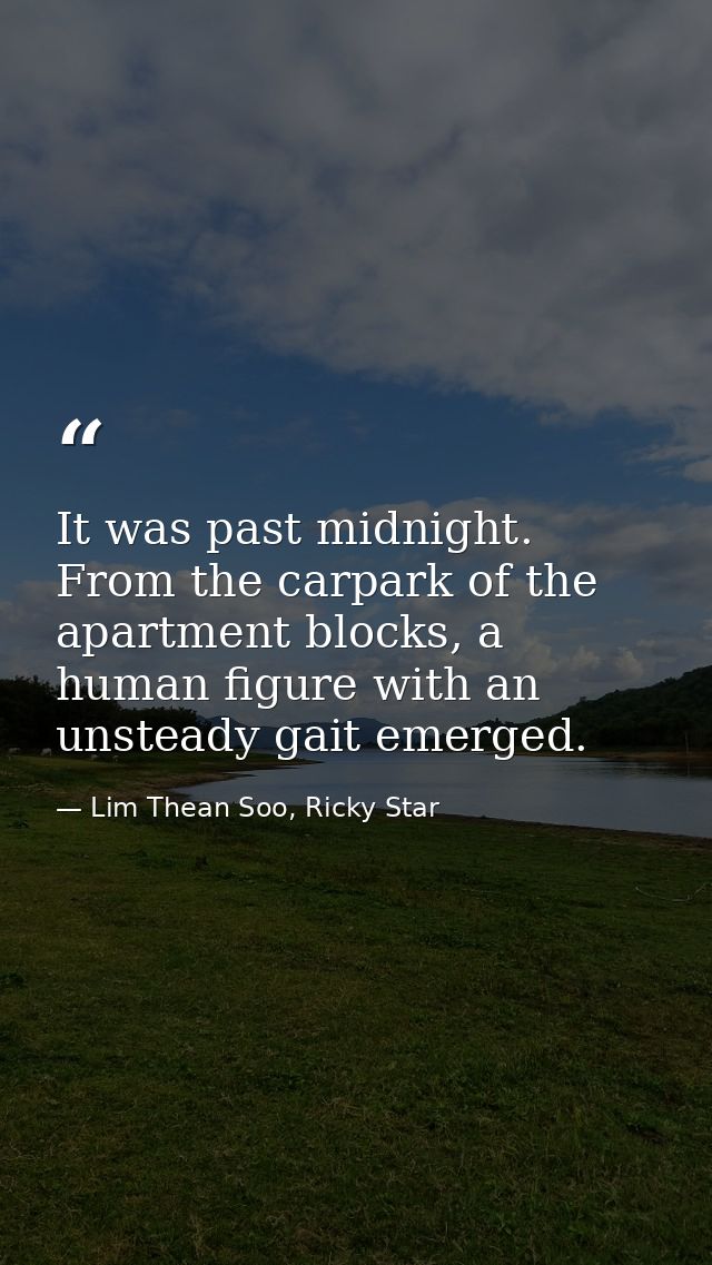 It was past midnight. From the carpark of the apartment blocks, a human figure with an unsteady gait emerged. — Lim Thean Soo, Ricky Star