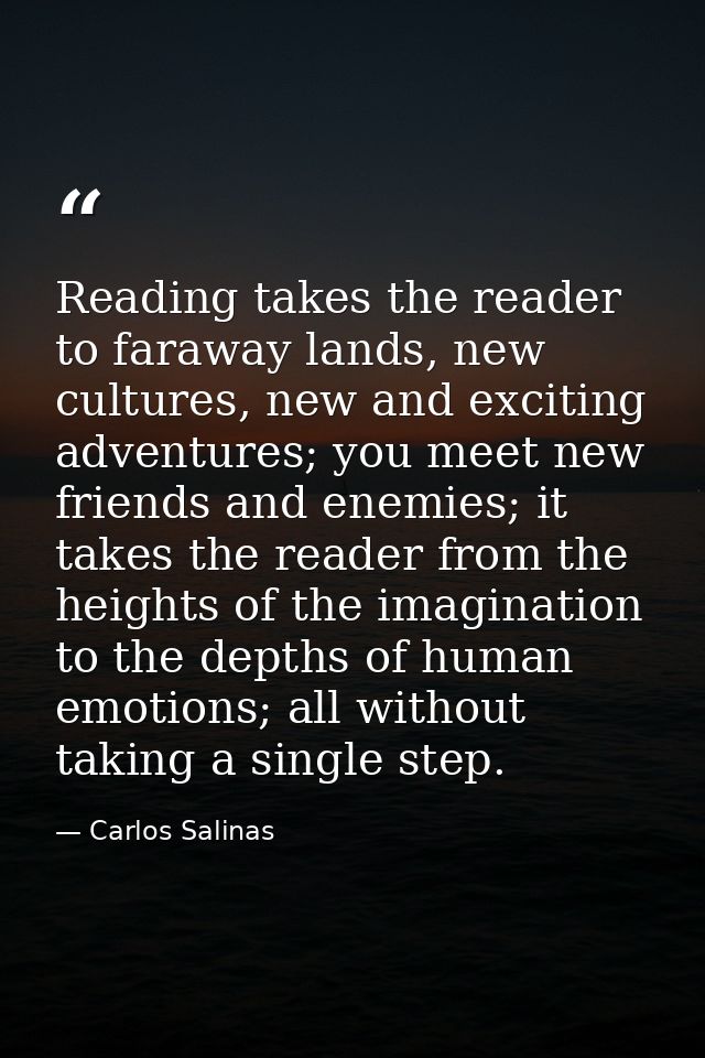 Reading takes the reader to faraway lands, new cultures, new and exciting adventures; you meet new friends and enemies;  — Carlos Salinas