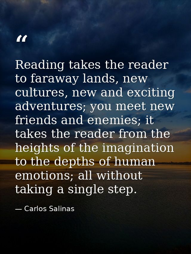 Reading takes the reader to faraway lands, new cultures, new and exciting adventures; you meet new friends and enemies;  — Carlos Salinas