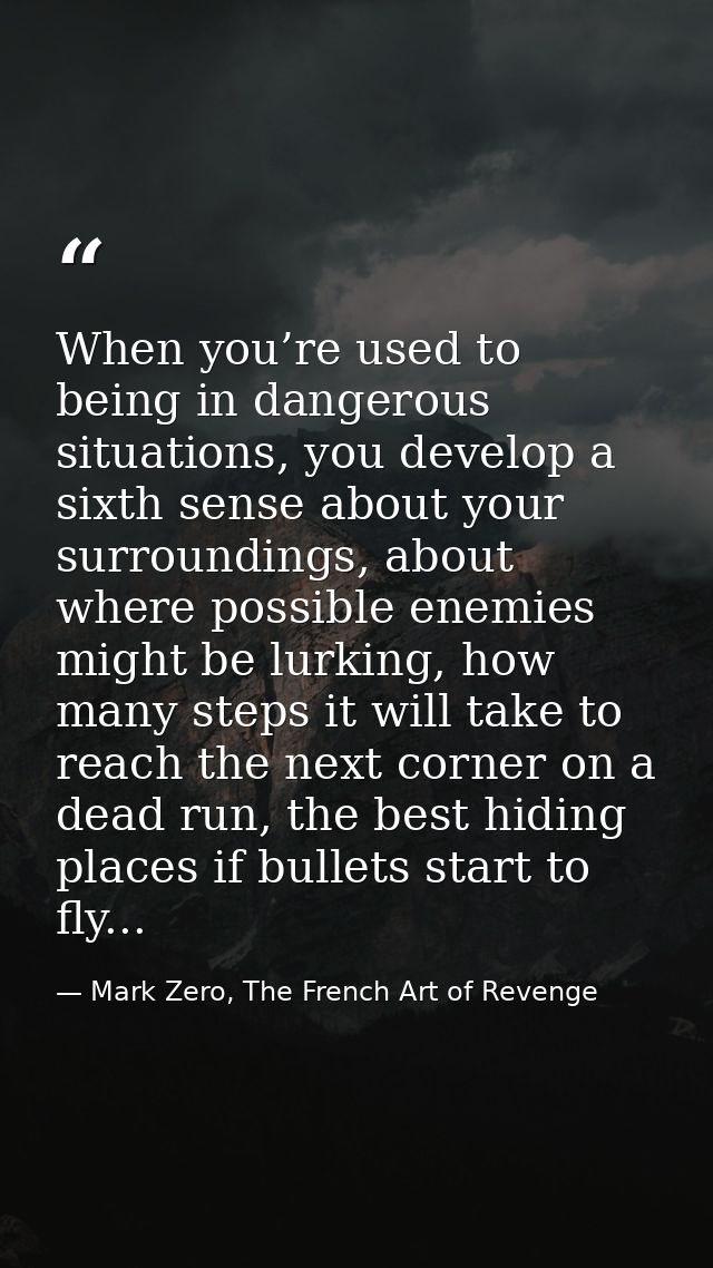 When you’re used to being in dangerous situations, you develop a sixth sense about your surroundings, about where possib — Mark Zero, The French Art of Revenge