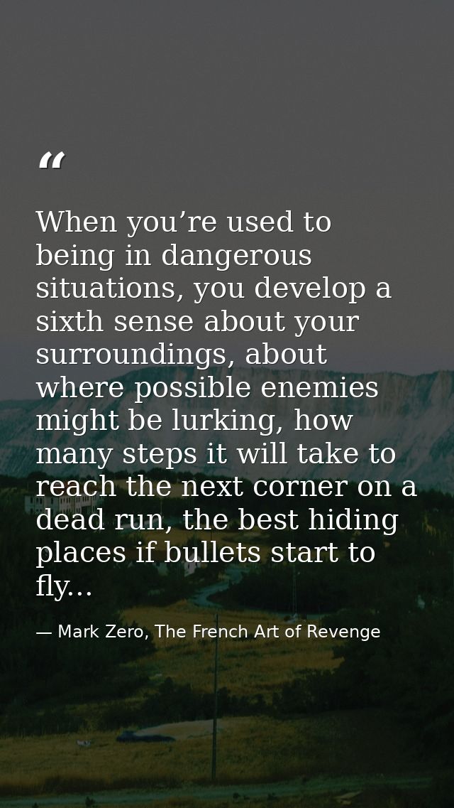 When you’re used to being in dangerous situations, you develop a sixth sense about your surroundings, about where possib — Mark Zero, The French Art of Revenge
