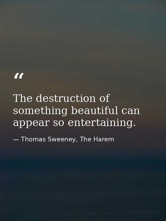 The destruction of something beautiful can appear so entertaining. — Thomas Sweeney, The Harem