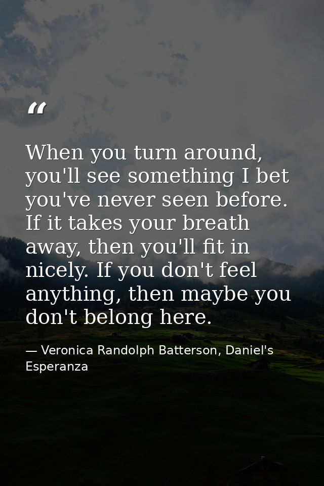 When you turn around, you'll see something I bet you've never seen before. If it takes your breath away, then you'll fit — Veronica Randolph Batterson, Daniel's Esperanza