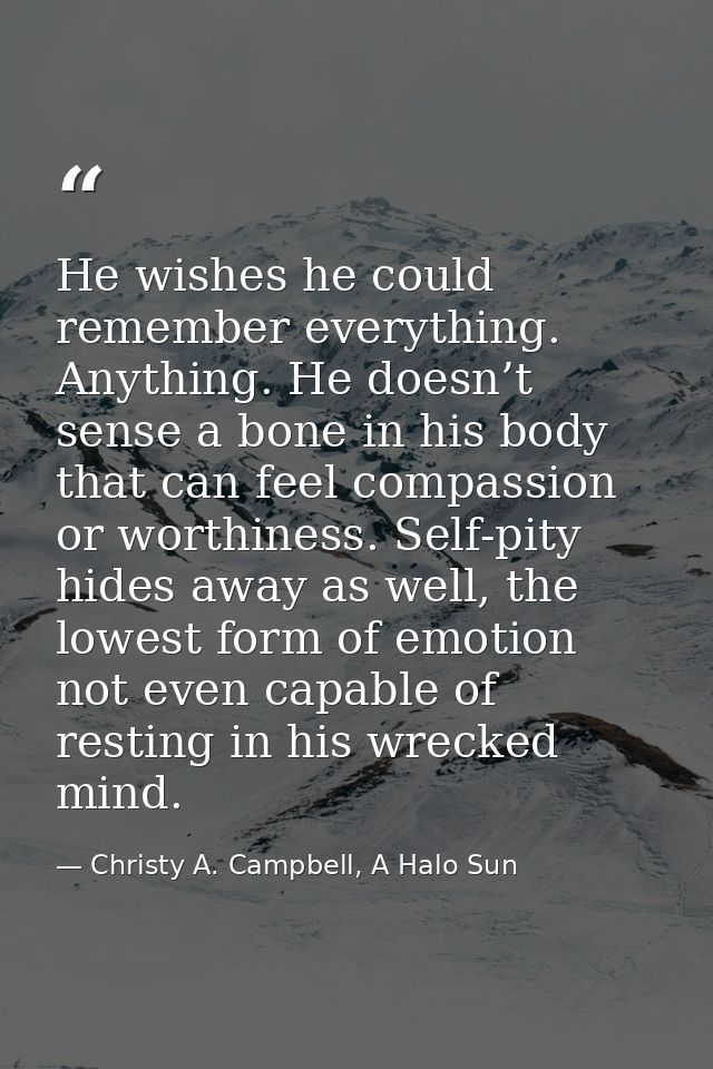 He wishes he could remember everything. Anything. He doesn’t sense a bone in his body that can feel compassion or worthi — Christy A. Campbell, A Halo Sun