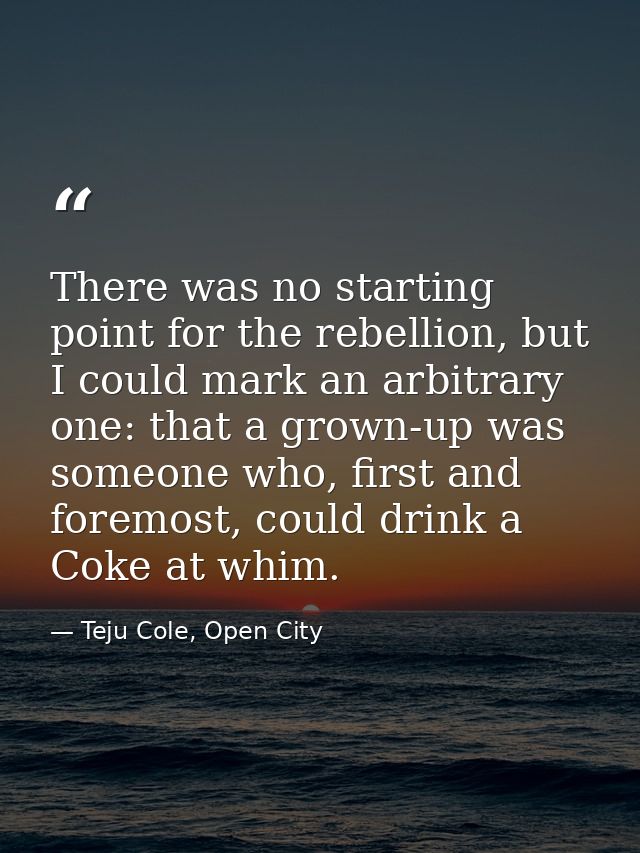 There was no starting point for the rebellion, but I could mark an arbitrary one: that a grown-up was someone who, first — Teju Cole, Open City