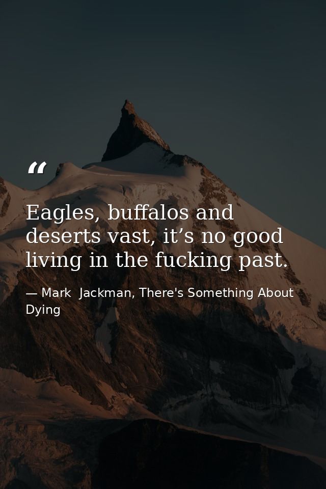 Eagles, buffalos and deserts vast, it’s no good living in the fucking past. — Mark  Jackman, There's Something About Dying