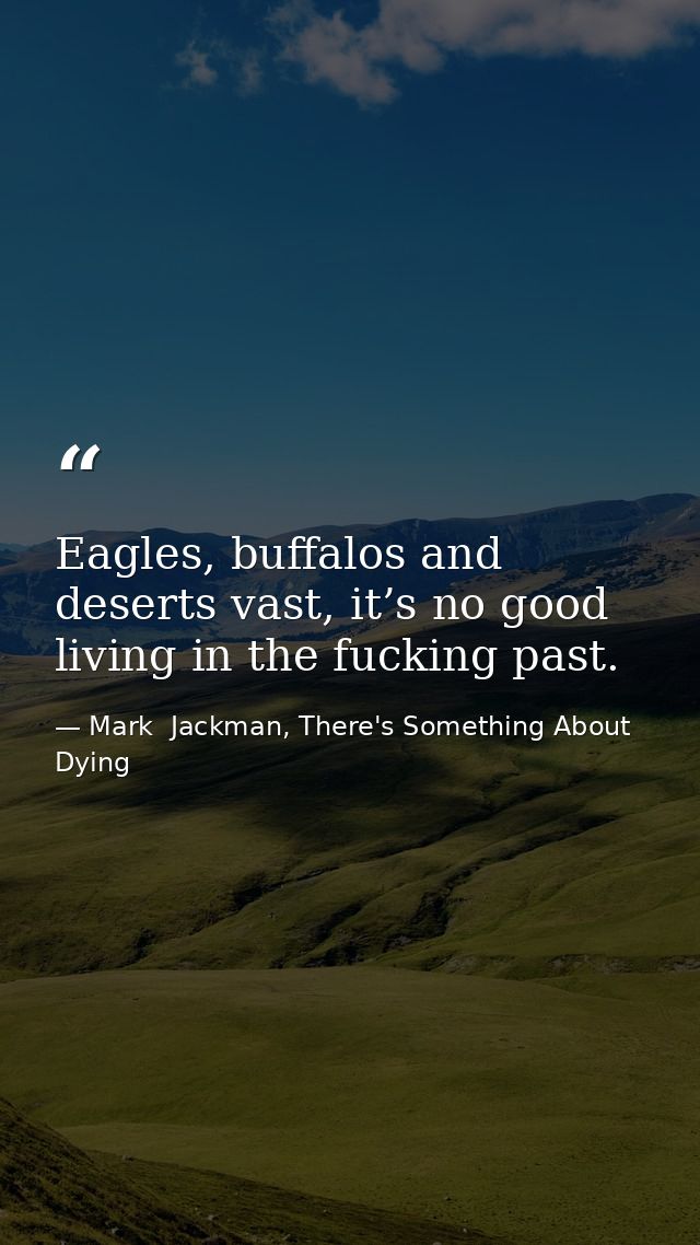 Eagles, buffalos and deserts vast, it’s no good living in the fucking past. — Mark  Jackman, There's Something About Dying