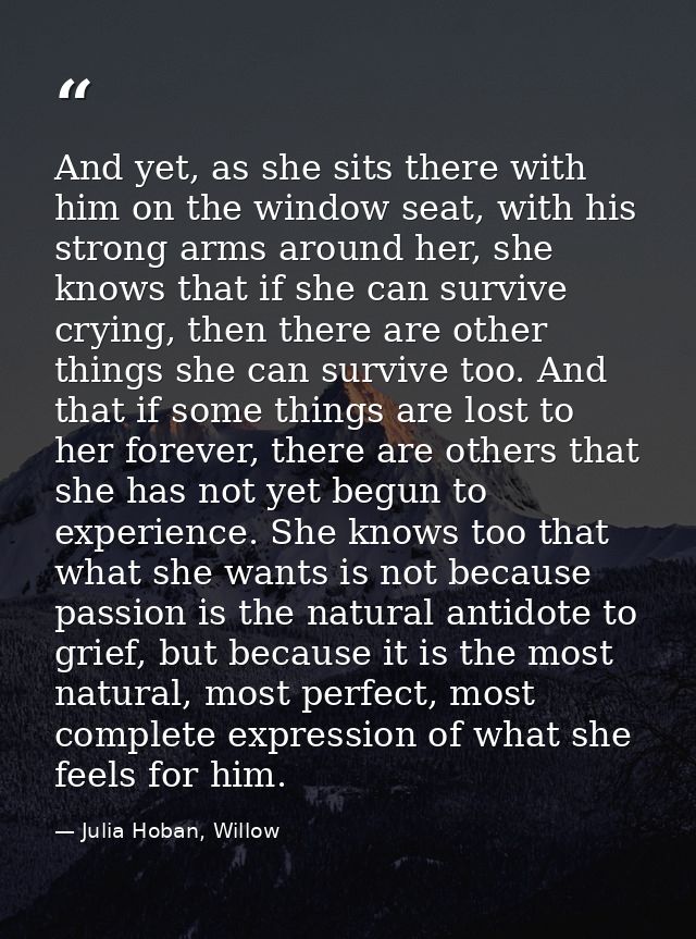 And yet, as she sits there with him on the window seat, with his strong arms around her, she knows that if she can survi — Julia Hoban, Willow