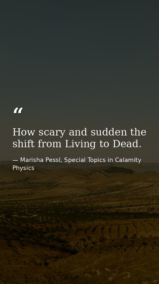 How scary and sudden the shift from Living to Dead. — Marisha Pessl, Special Topics in Calamity Physics
