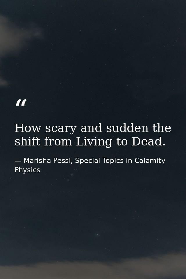 How scary and sudden the shift from Living to Dead. — Marisha Pessl, Special Topics in Calamity Physics
