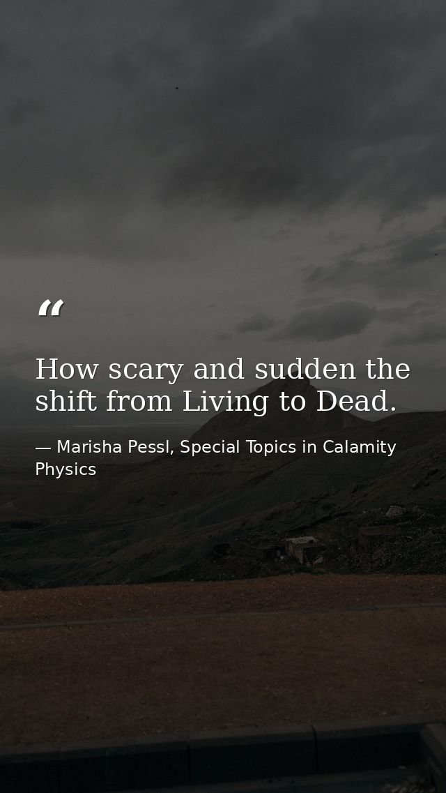 How scary and sudden the shift from Living to Dead. — Marisha Pessl, Special Topics in Calamity Physics