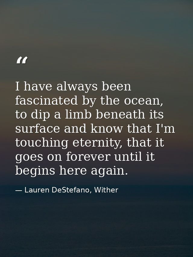 I have always been fascinated by the ocean, to dip a limb beneath its surface and know that I'm touching eternity, that  — Lauren DeStefano, Wither