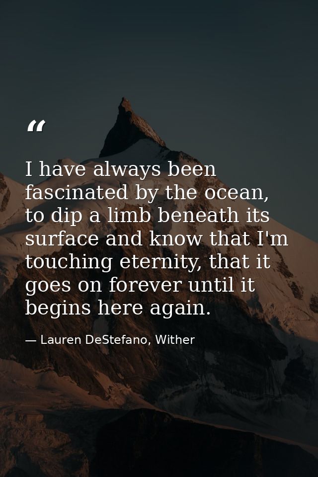 I have always been fascinated by the ocean, to dip a limb beneath its surface and know that I'm touching eternity, that  — Lauren DeStefano, Wither