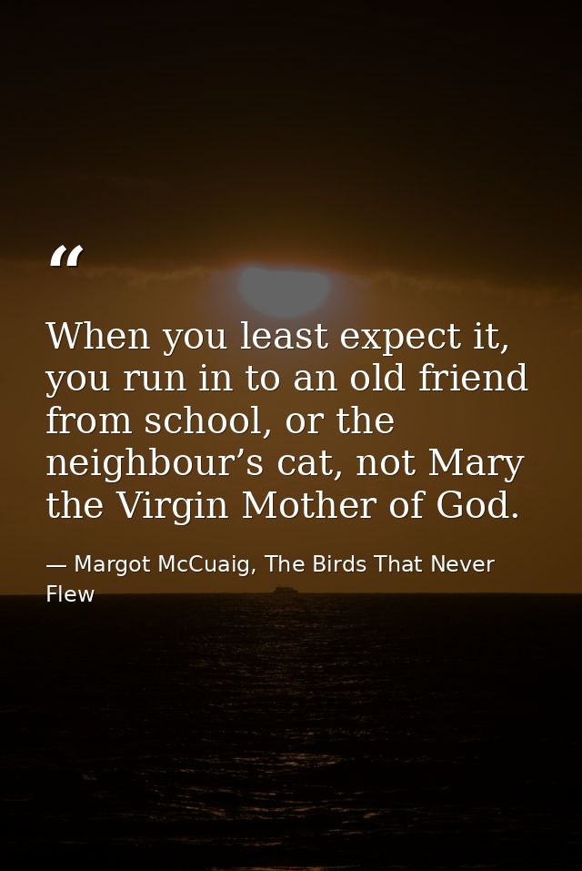 When you least expect it, you run in to an old friend from school, or the neighbour’s cat, not Mary the Virgin Mother of — Margot McCuaig, The Birds That Never Flew