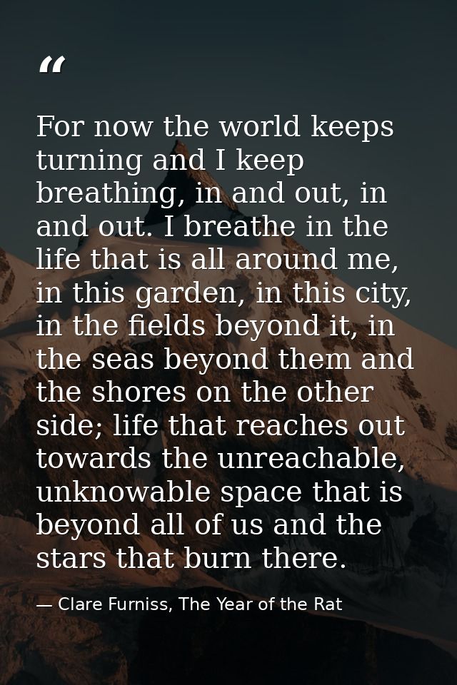 For now the world keeps turning and I keep breathing, in and out, in and out. I breathe in the life that is all around m — Clare Furniss, The Year of the Rat