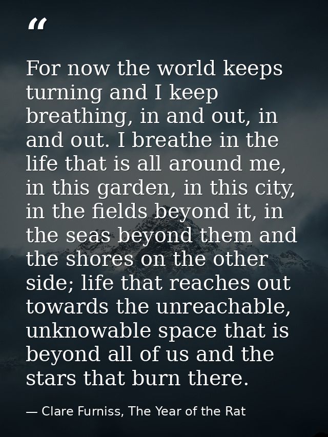 For now the world keeps turning and I keep breathing, in and out, in and out. I breathe in the life that is all around m — Clare Furniss, The Year of the Rat