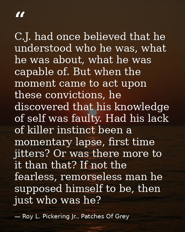 C.J. had once believed that he understood who he was, what he was about, what he was capable of. But when the moment cam — Roy L. Pickering Jr., Patches Of Grey