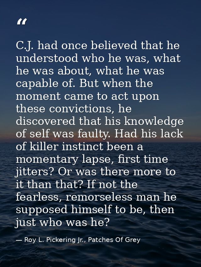 C.J. had once believed that he understood who he was, what he was about, what he was capable of. But when the moment cam — Roy L. Pickering Jr., Patches Of Grey