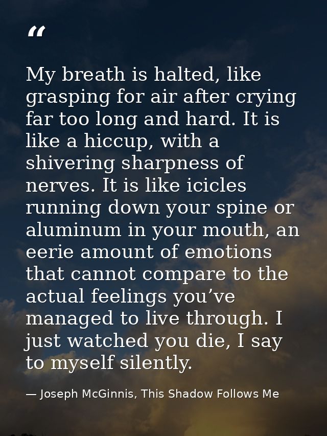My breath is halted, like grasping for air after crying far too long and hard. It is like a hiccup, with a shivering sha — Joseph McGinnis, This Shadow Follows Me