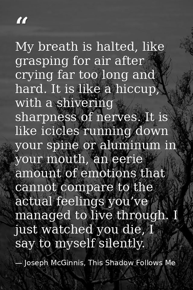 My breath is halted, like grasping for air after crying far too long and hard. It is like a hiccup, with a shivering sha — Joseph McGinnis, This Shadow Follows Me
