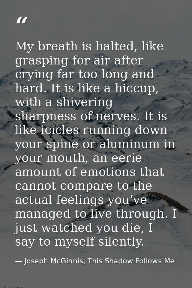 My breath is halted, like grasping for air after crying far too long and hard. It is like a hiccup, with a shivering sha — Joseph McGinnis, This Shadow Follows Me