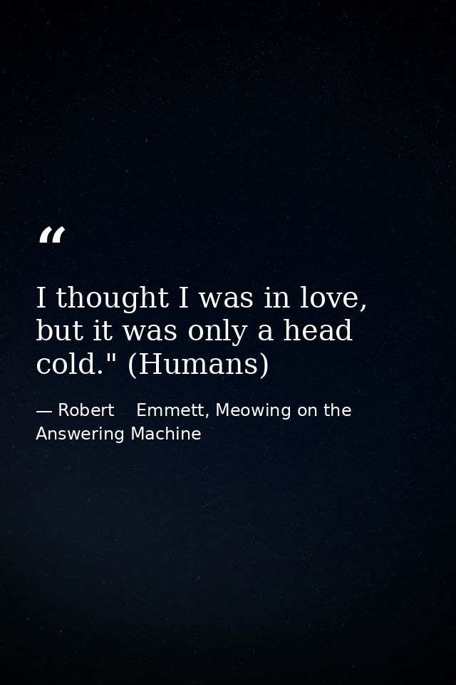 I thought I was in love, but it was only a head cold." (Humans) — Robert    Emmett, Meowing on the Answering Machine