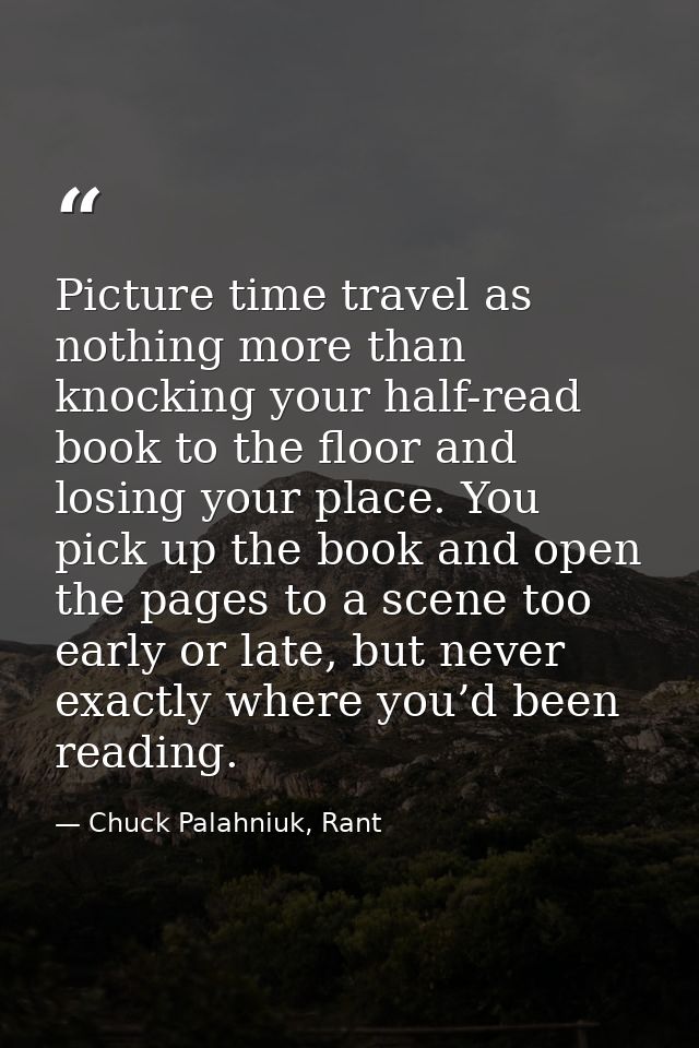 Picture time travel as nothing more than knocking your half-read book to the floor and losing your place. You pick up th — Chuck Palahniuk, Rant