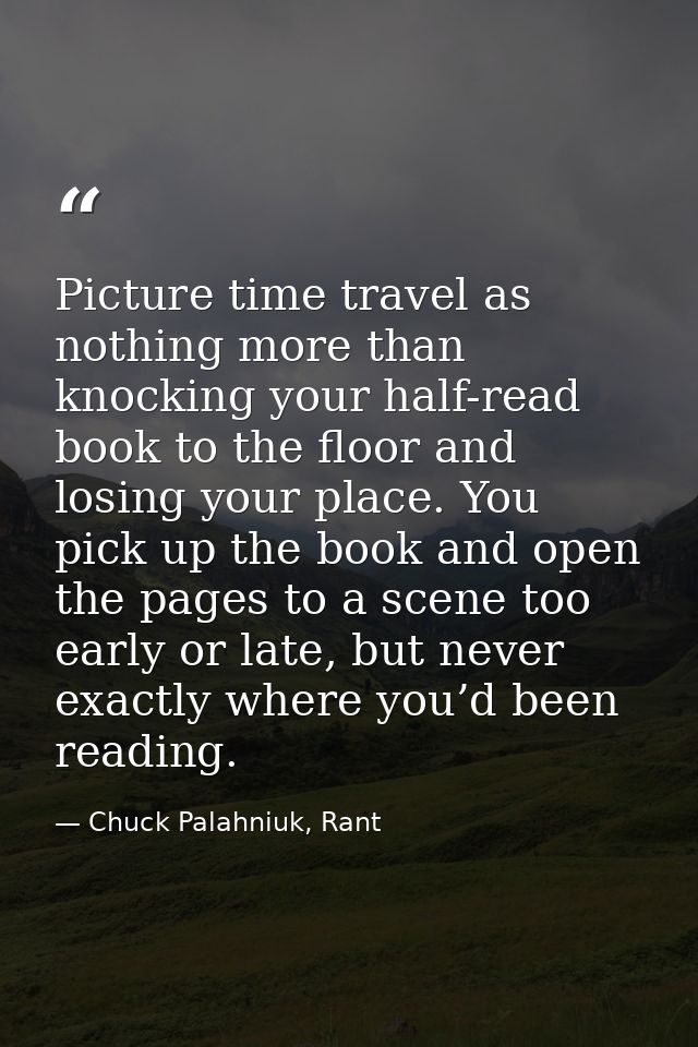 Picture time travel as nothing more than knocking your half-read book to the floor and losing your place. You pick up th — Chuck Palahniuk, Rant
