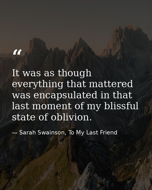 It was as though everything that mattered was encapsulated in that last moment of my blissful state of oblivion. — Sarah Swainson, To My Last Friend