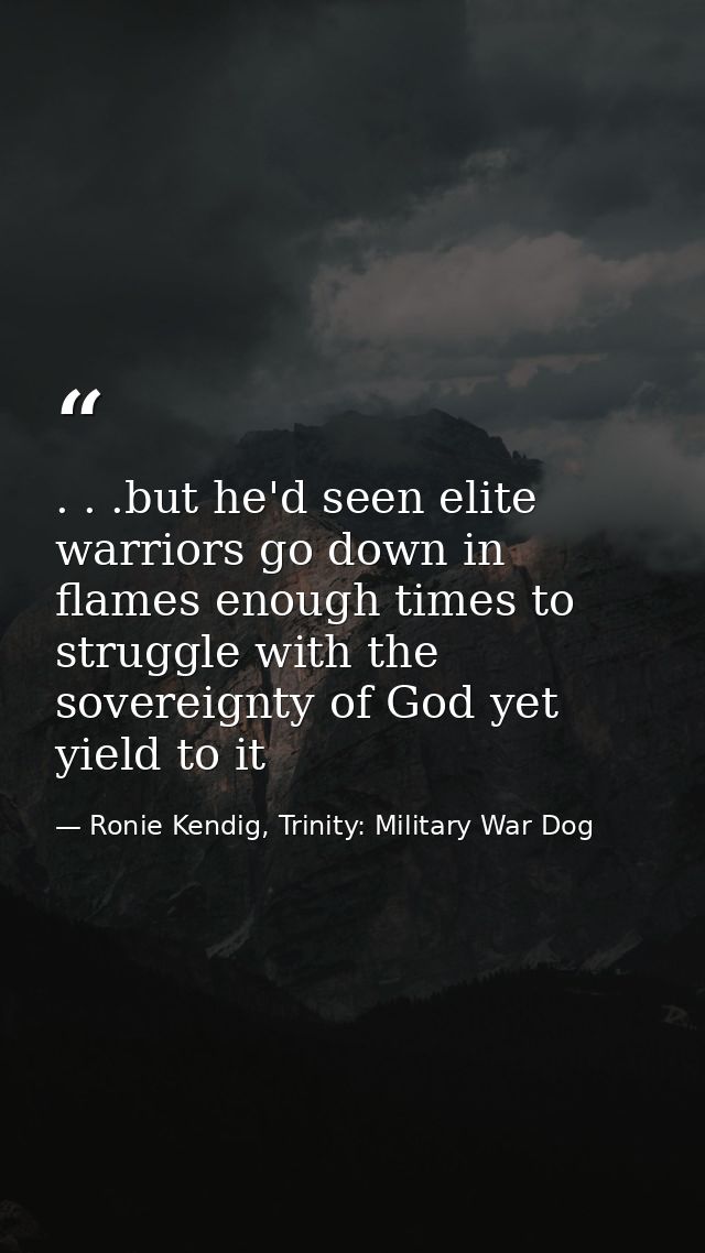 . . .but he'd seen elite warriors go down in flames enough times to struggle with the sovereignty of God yet yield to it — Ronie Kendig, Trinity: Military War Dog