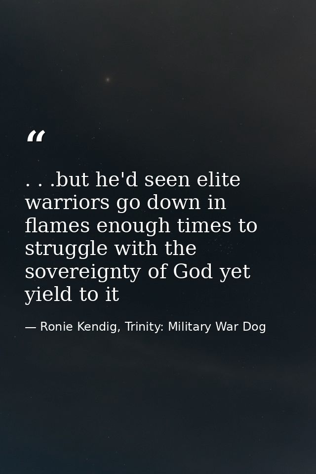 . . .but he'd seen elite warriors go down in flames enough times to struggle with the sovereignty of God yet yield to it — Ronie Kendig, Trinity: Military War Dog