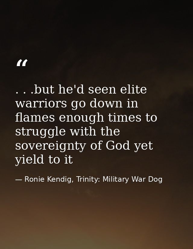 . . .but he'd seen elite warriors go down in flames enough times to struggle with the sovereignty of God yet yield to it — Ronie Kendig, Trinity: Military War Dog