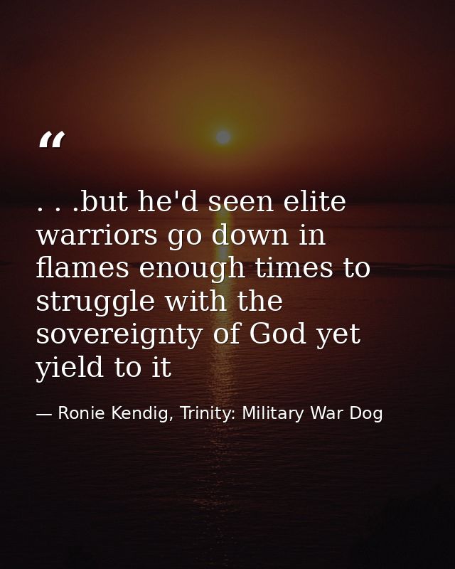 . . .but he'd seen elite warriors go down in flames enough times to struggle with the sovereignty of God yet yield to it — Ronie Kendig, Trinity: Military War Dog