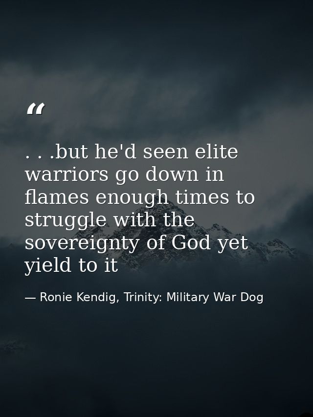 . . .but he'd seen elite warriors go down in flames enough times to struggle with the sovereignty of God yet yield to it — Ronie Kendig, Trinity: Military War Dog