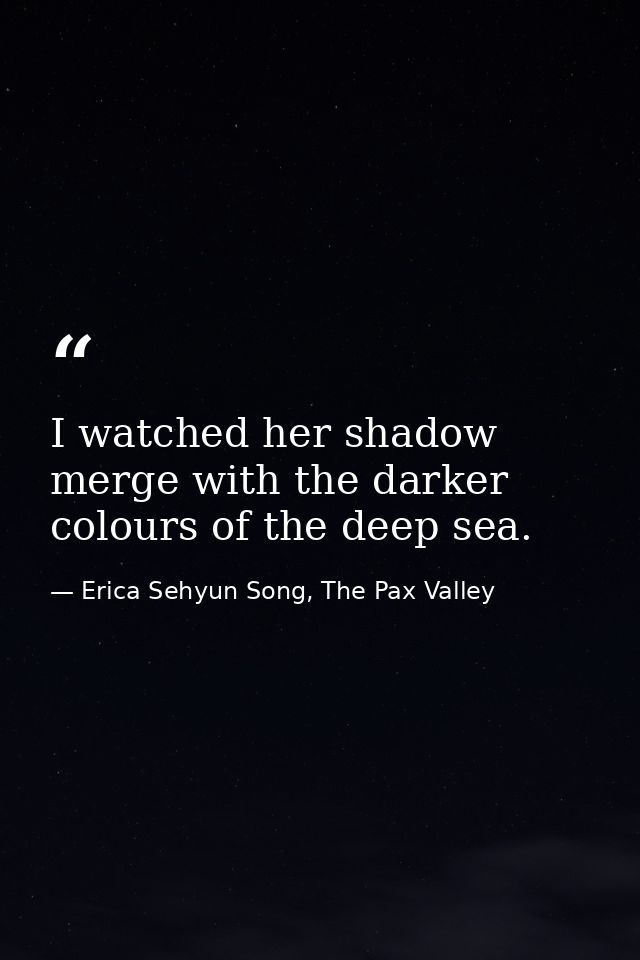 I watched her shadow merge with the darker colours of the deep sea. — Erica Sehyun Song, The Pax Valley