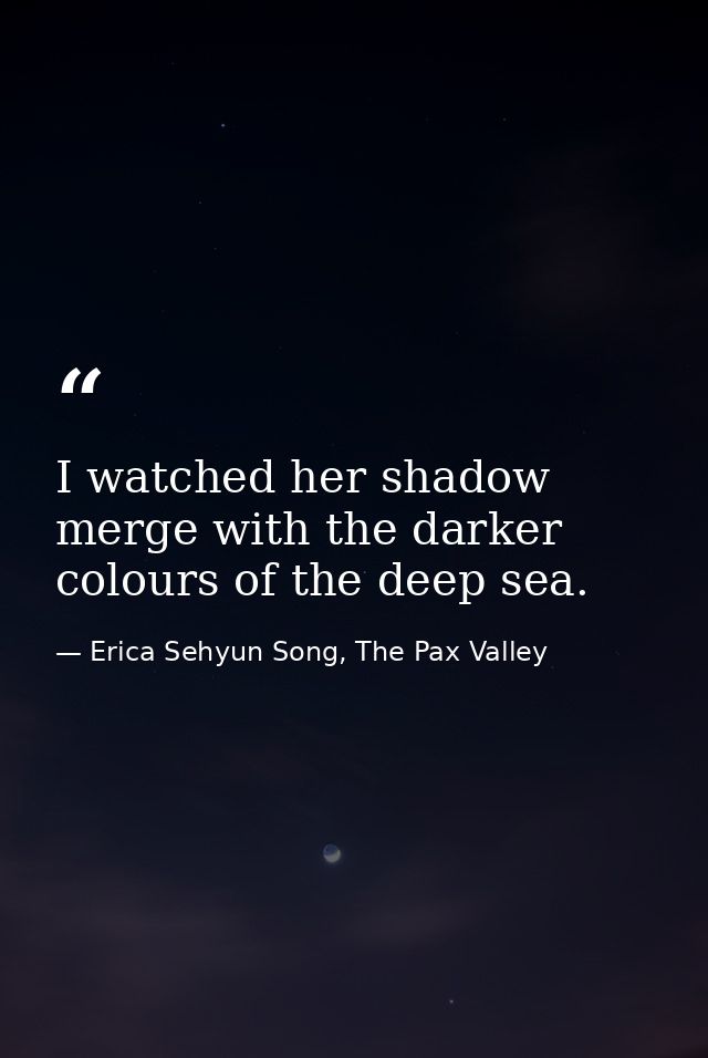 I watched her shadow merge with the darker colours of the deep sea. — Erica Sehyun Song, The Pax Valley