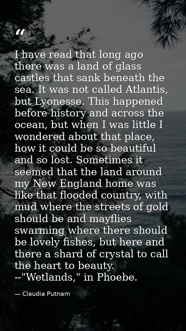 I have read that long ago there was a land of glass castles that sank beneath the sea. It was not called Atlantis, but L — Claudia Putnam