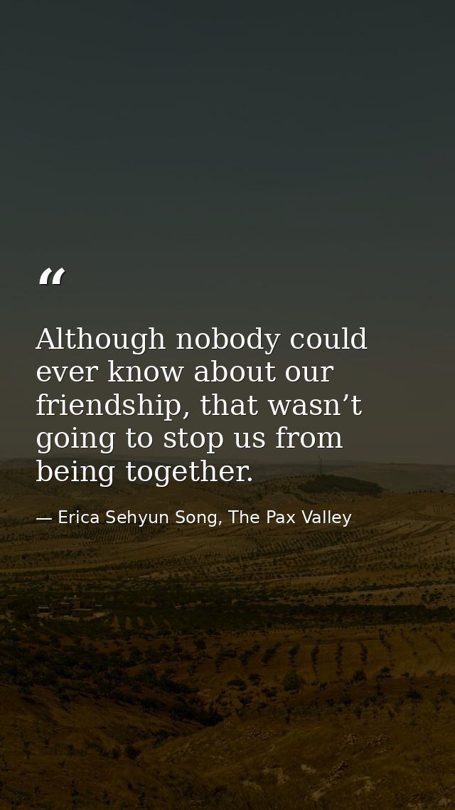 Although nobody could ever know about our friendship, that wasn’t going to stop us from being together. — Erica Sehyun Song, The Pax Valley