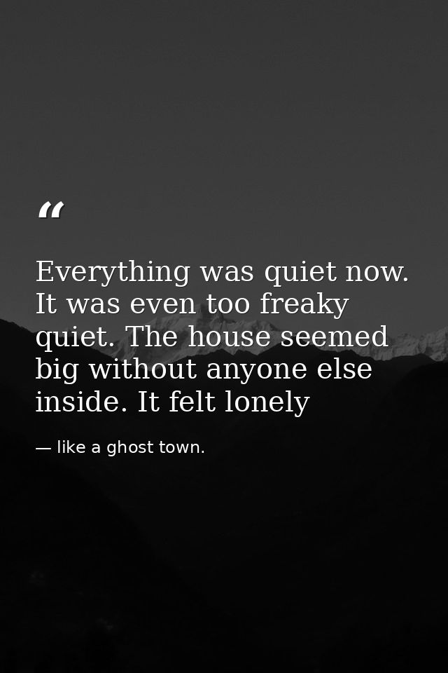Everything was quiet now. It was even too freaky quiet. The house seemed big without anyone else inside. It felt lonely — like a ghost town.