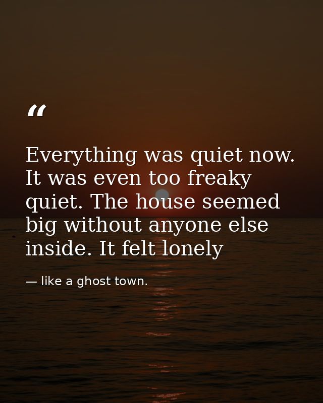 Everything was quiet now. It was even too freaky quiet. The house seemed big without anyone else inside. It felt lonely — like a ghost town.