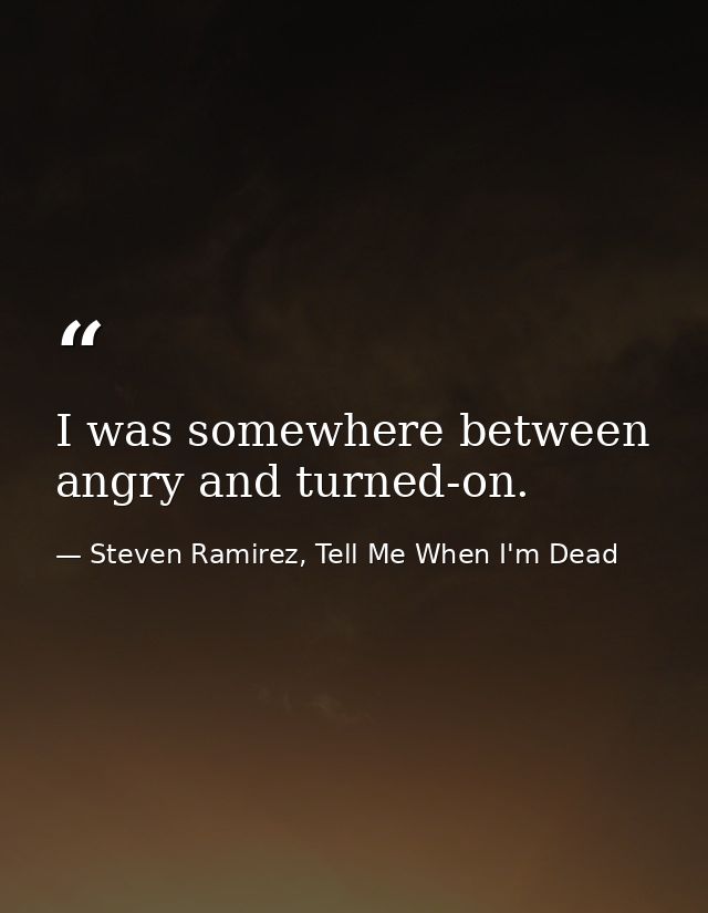 I was somewhere between angry and turned-on. — Steven Ramirez, Tell Me When I'm Dead