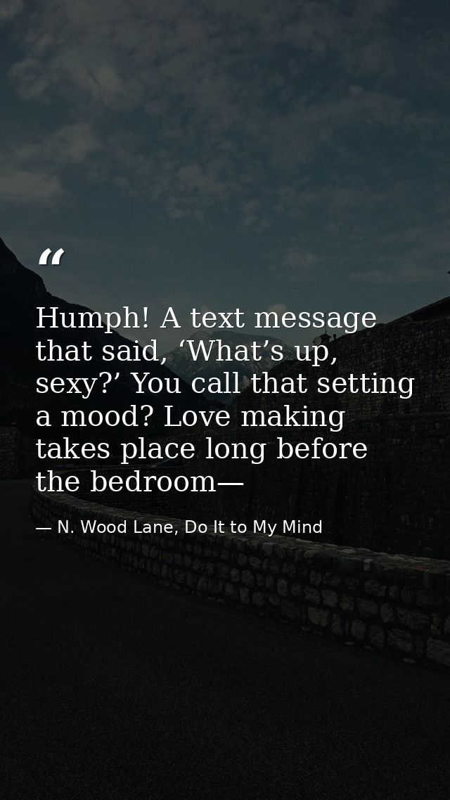 Humph! A text message that said, ‘What’s up, sexy?’ You call that setting a mood? Love making takes place long before th — N. Wood Lane, Do It to My Mind