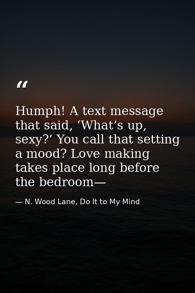 Humph! A text message that said, ‘What’s up, sexy?’ You call that setting a mood? Love making takes place long before th — N. Wood Lane, Do It to My Mind