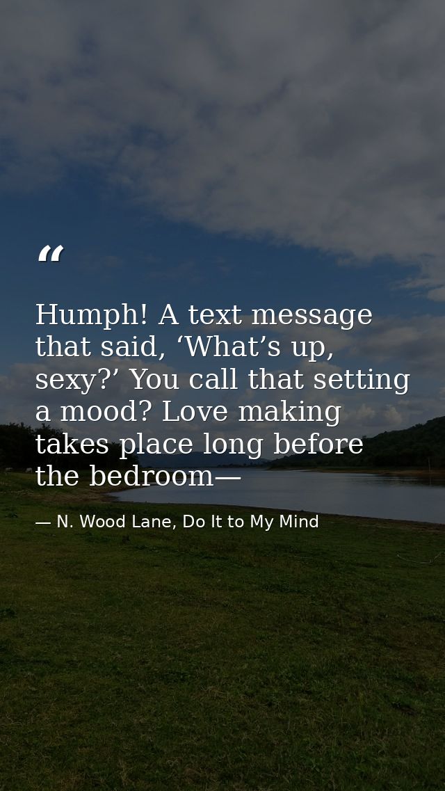 Humph! A text message that said, ‘What’s up, sexy?’ You call that setting a mood? Love making takes place long before th — N. Wood Lane, Do It to My Mind