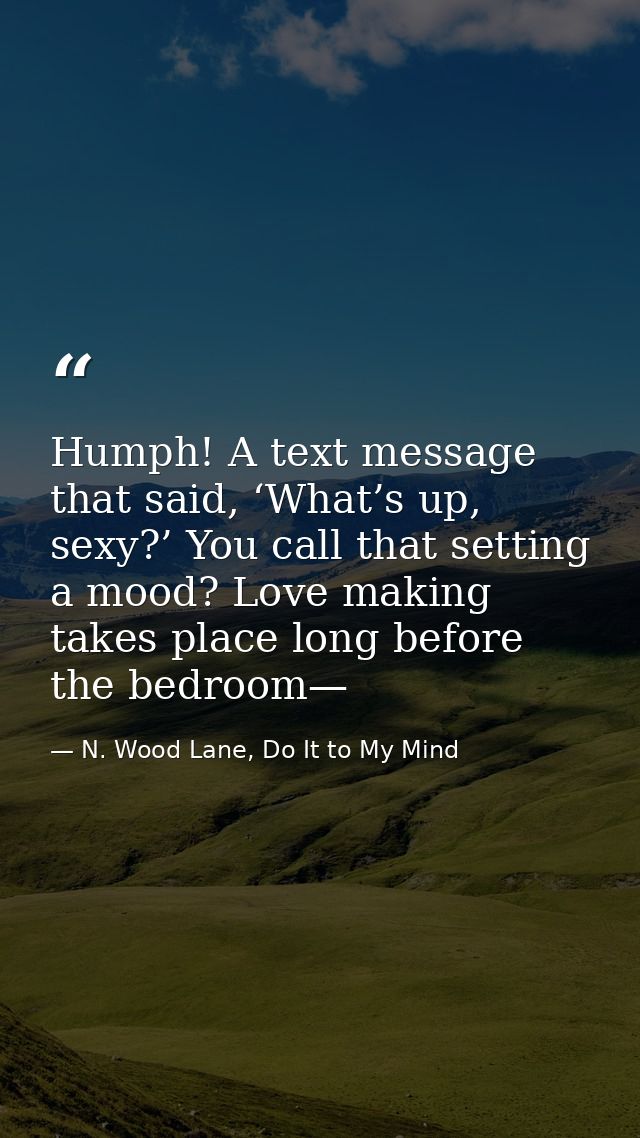 Humph! A text message that said, ‘What’s up, sexy?’ You call that setting a mood? Love making takes place long before th — N. Wood Lane, Do It to My Mind