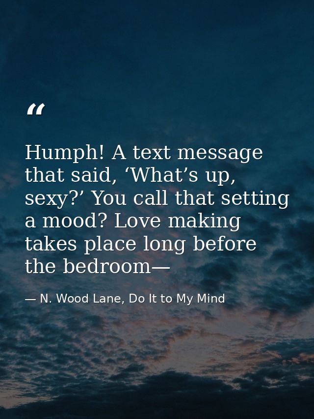 Humph! A text message that said, ‘What’s up, sexy?’ You call that setting a mood? Love making takes place long before th — N. Wood Lane, Do It to My Mind