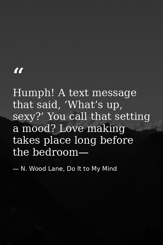 Humph! A text message that said, ‘What’s up, sexy?’ You call that setting a mood? Love making takes place long before th — N. Wood Lane, Do It to My Mind