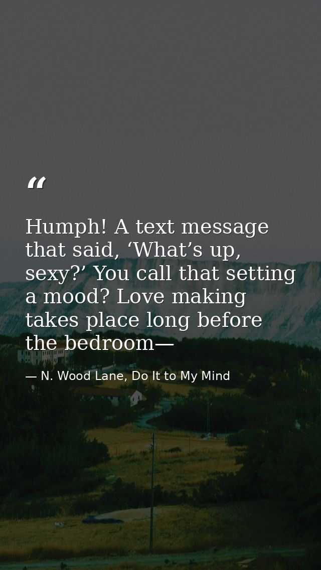 Humph! A text message that said, ‘What’s up, sexy?’ You call that setting a mood? Love making takes place long before th — N. Wood Lane, Do It to My Mind