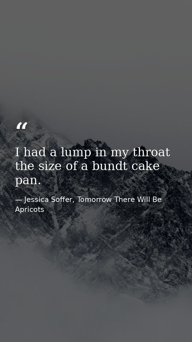 I had a lump in my throat the size of a bundt cake pan. — Jessica Soffer, Tomorrow There Will Be Apricots