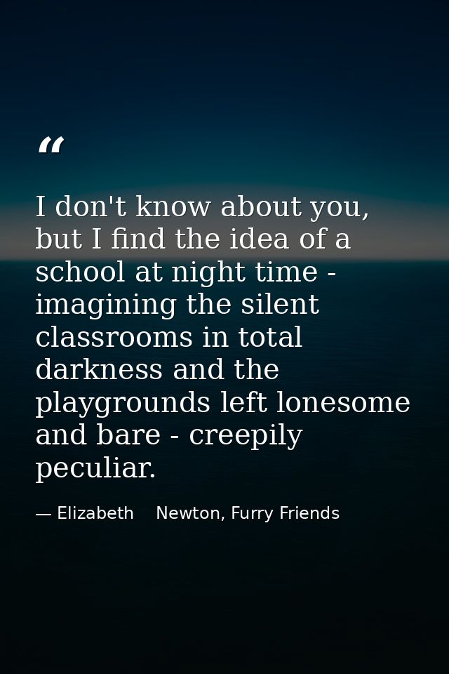 I don't know about you, but I find the idea of a school at night time - imagining the silent classrooms in total darknes — Elizabeth    Newton, Furry Friends